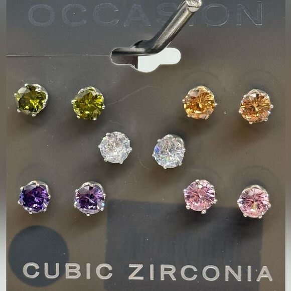 KOHL'S Occasion 5 Pairs Multi Color Cubic Zirconia Post Earrings - Picture 1 of 6